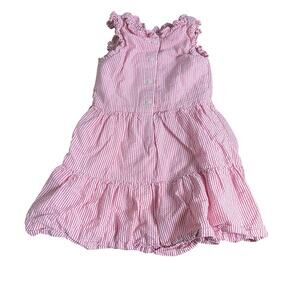 Polo Ralph Lauren red white seersucker ruffle collar tiered girls dress SIZE 5‎